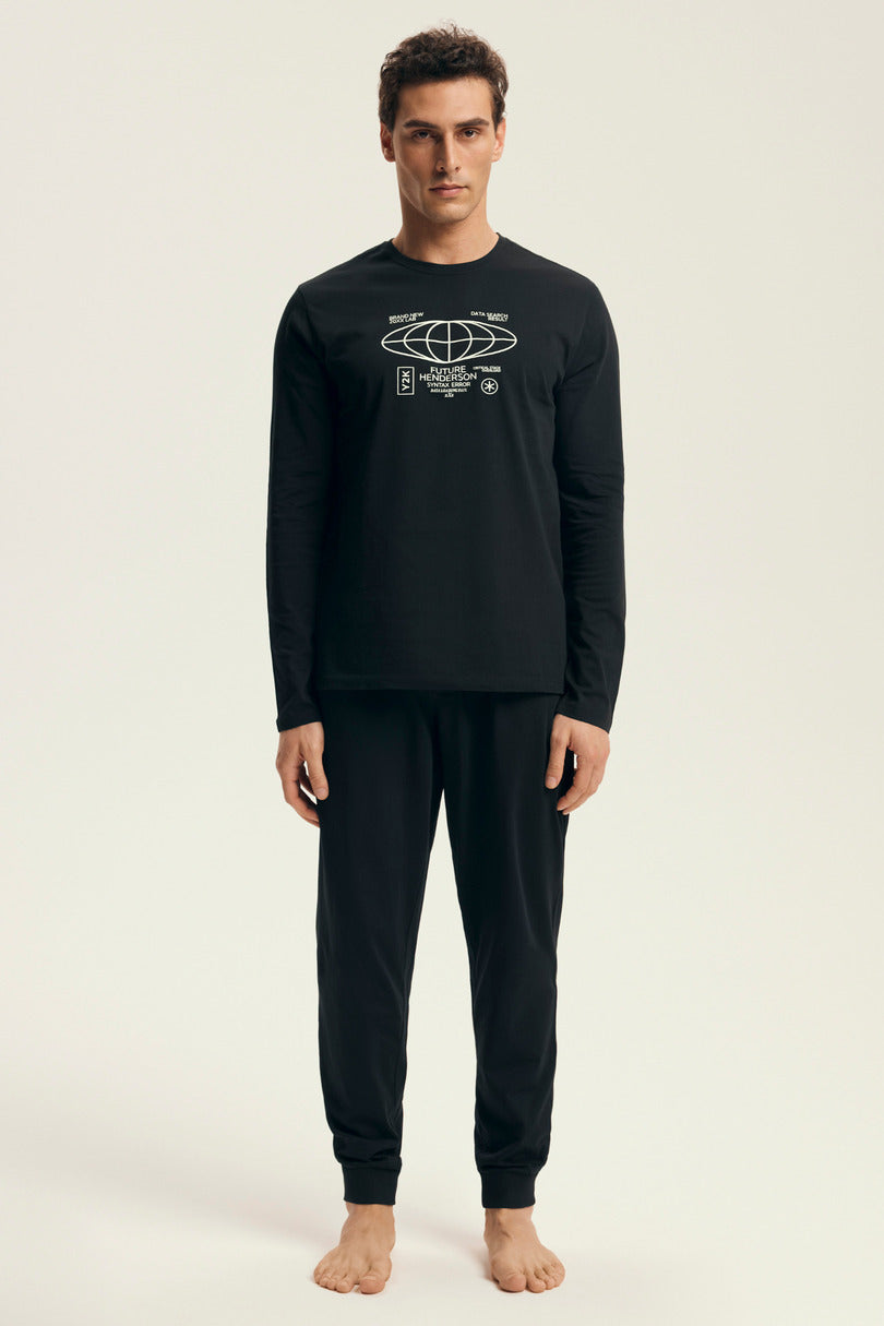 Pigiama uomo in cotone stile jogger con stampa futuristica