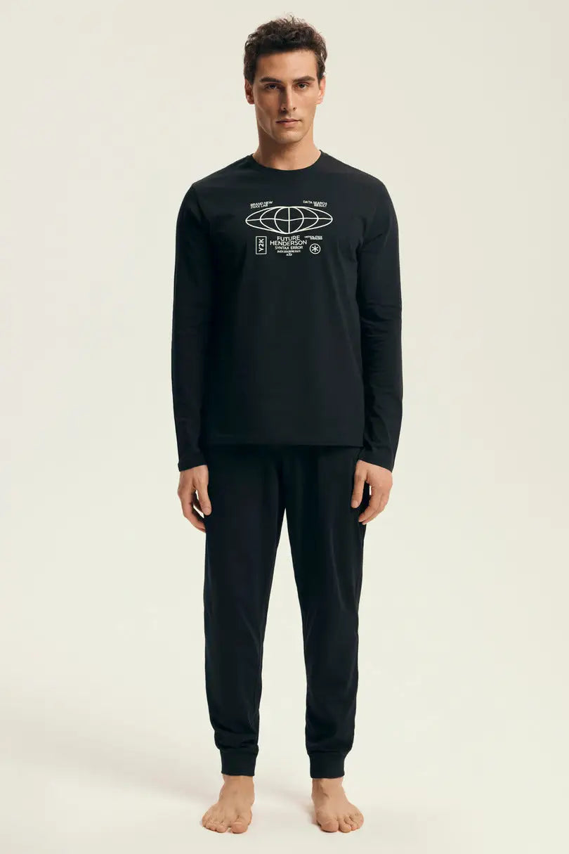 Pigiama uomo in cotone stile jogger con stampa futuristica