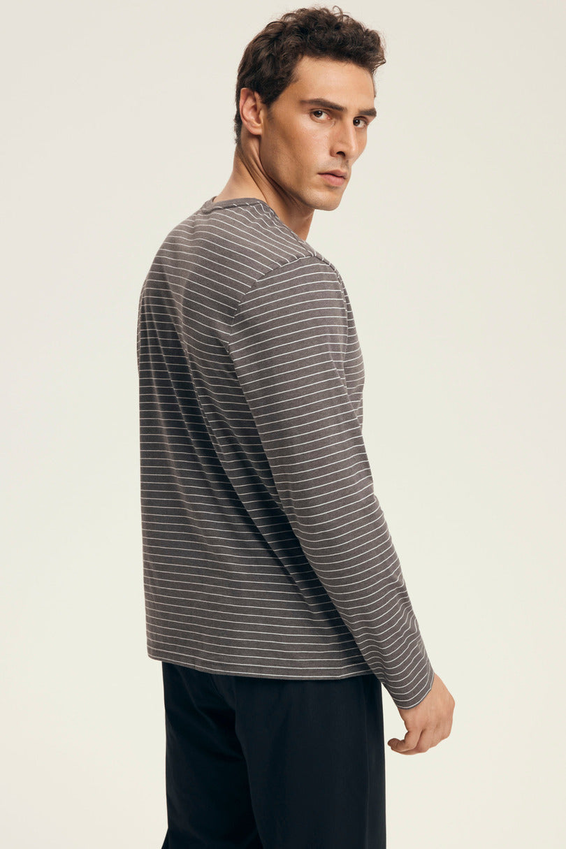 Pigiama uomo in cotone a righe con pantalone nero | new