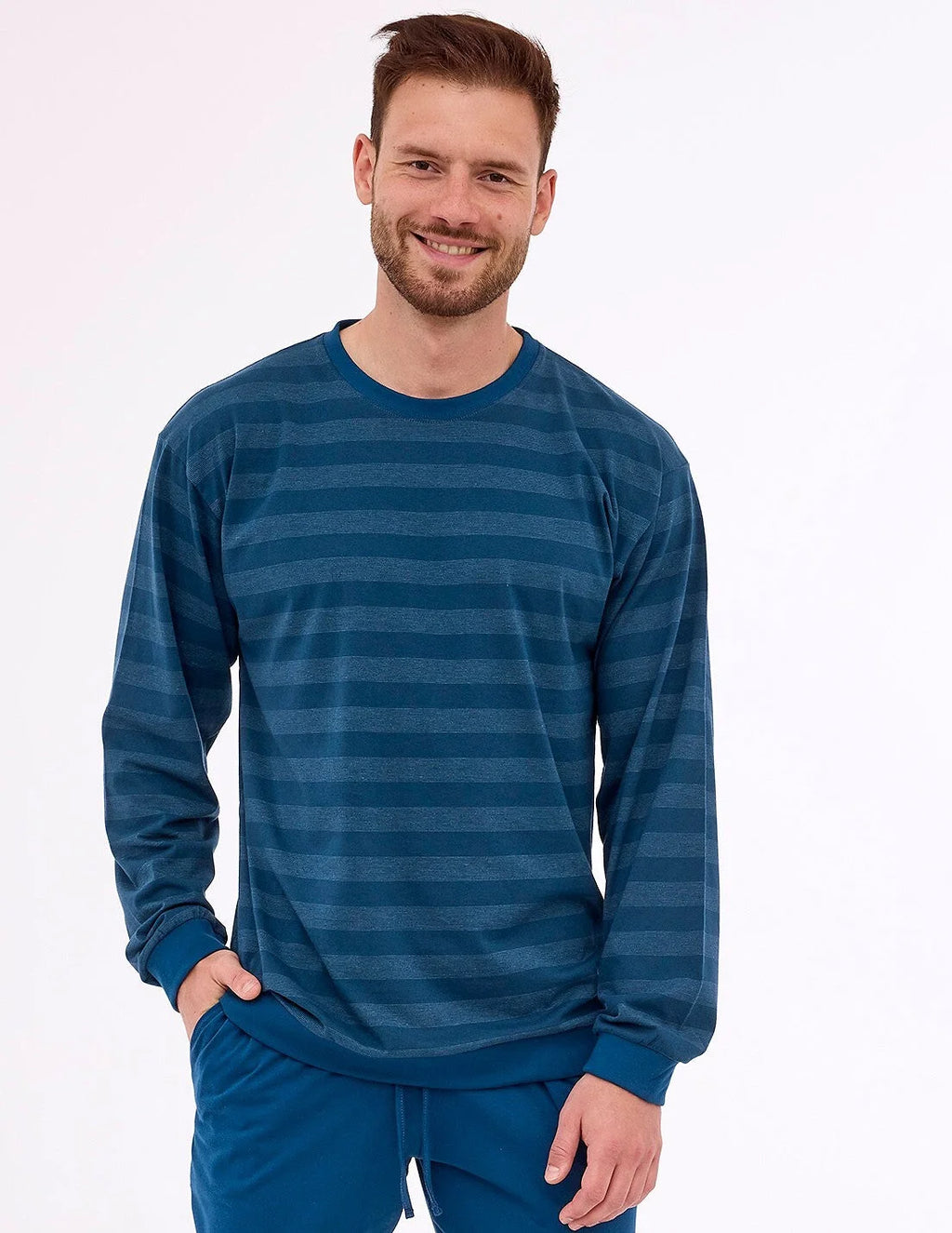 Pigiama uomo lungo in cotone a righe (loose)
