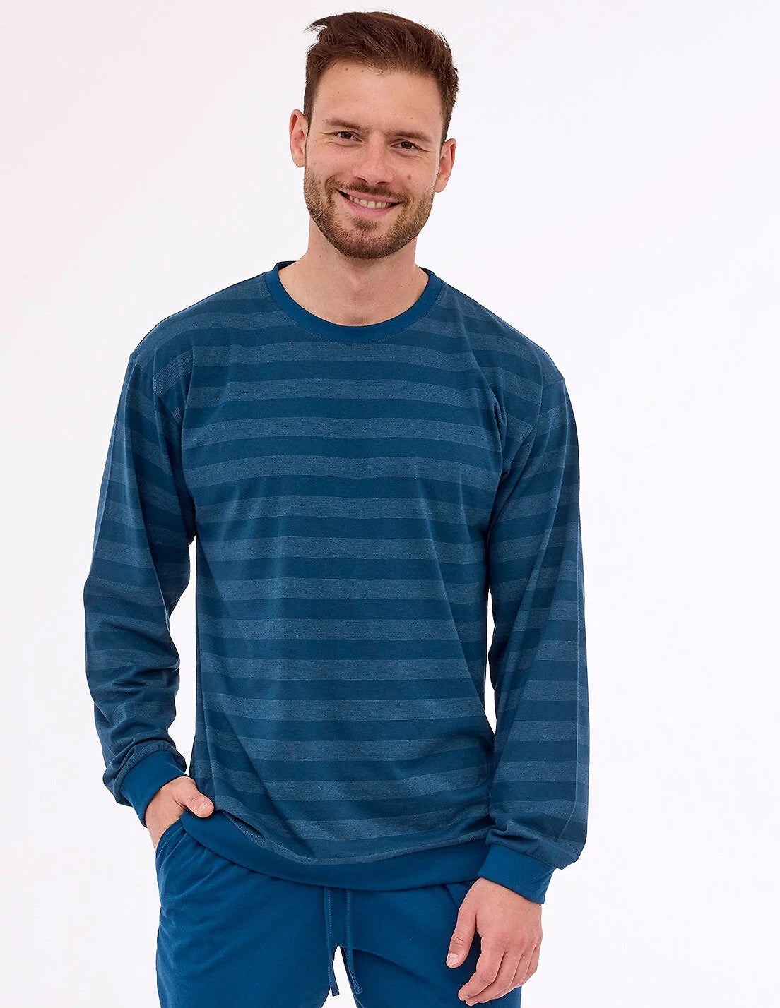 Pigiama uomo lungo in cotone a righe (loose)
