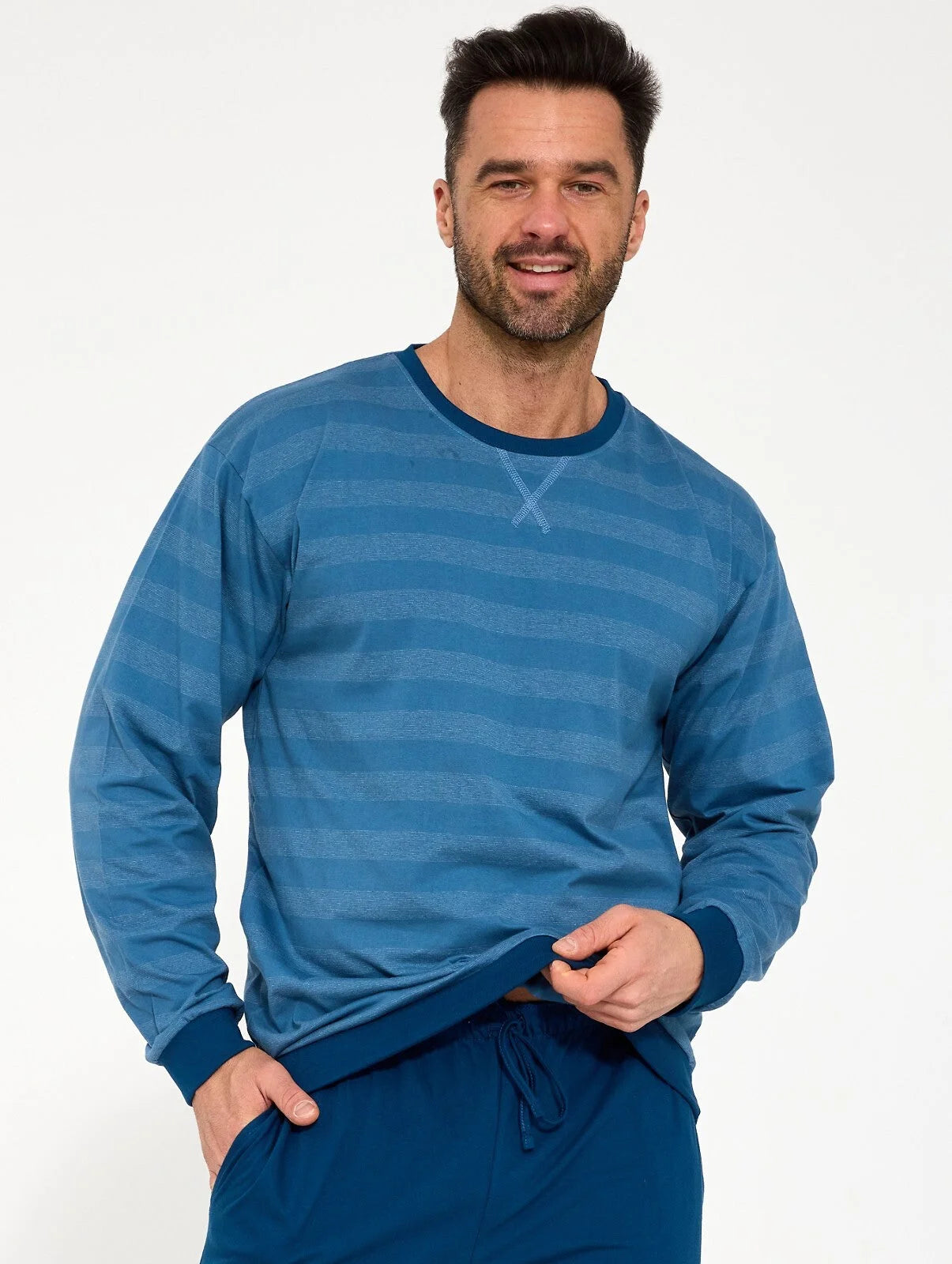 Pigiama uomo lungo in cotone a righe (loose)