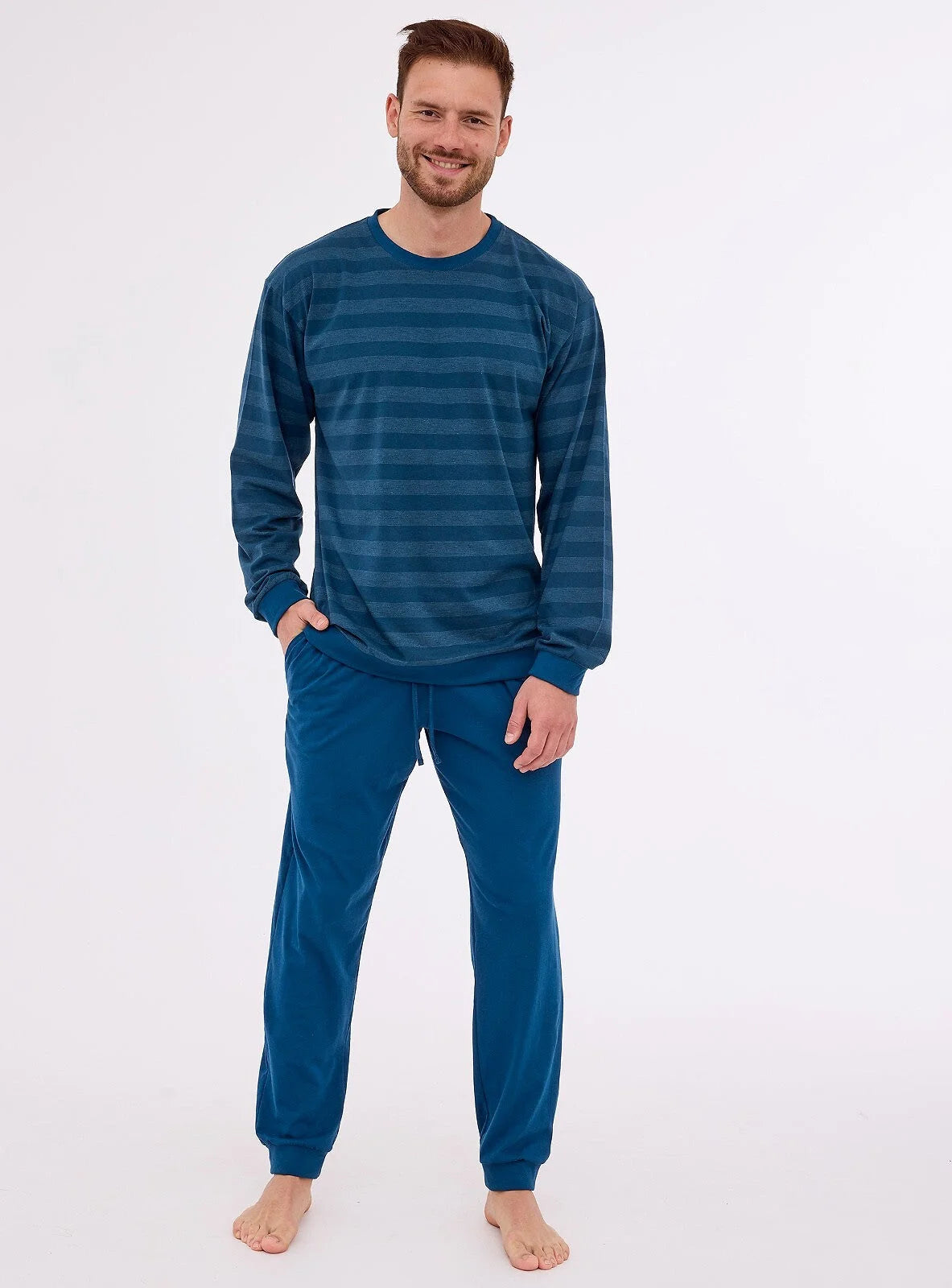 Pigiama uomo lungo in cotone a righe (loose)