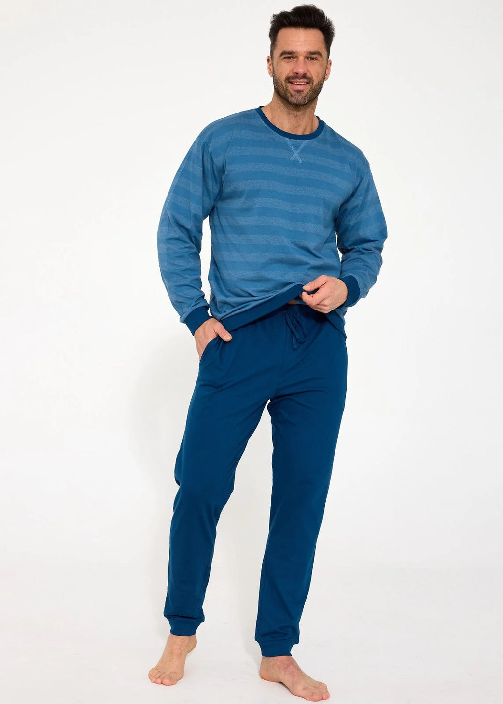 Pigiama uomo lungo in cotone a righe (loose)