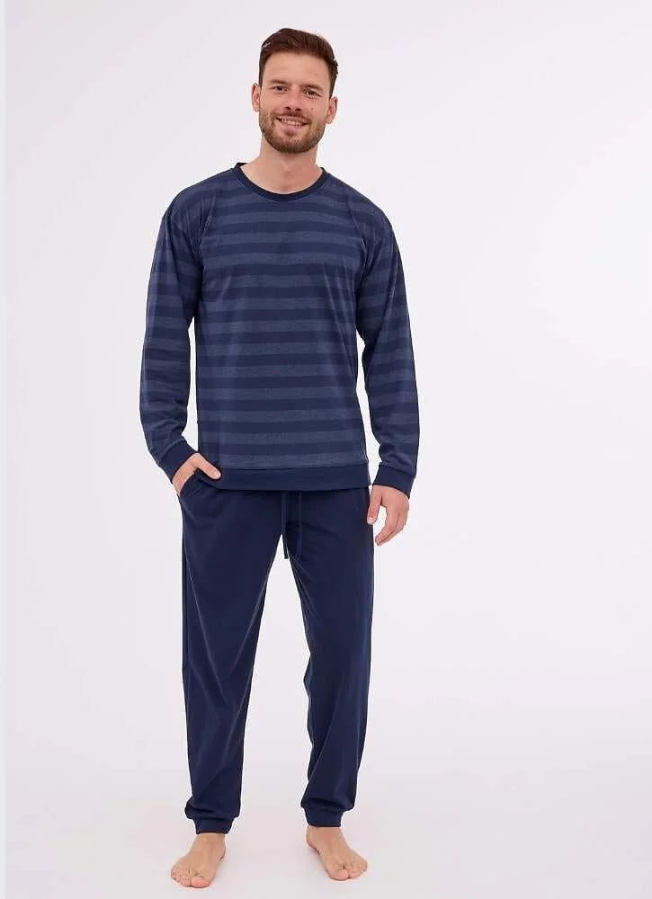 Pigiama uomo lungo in cotone a righe (loose)