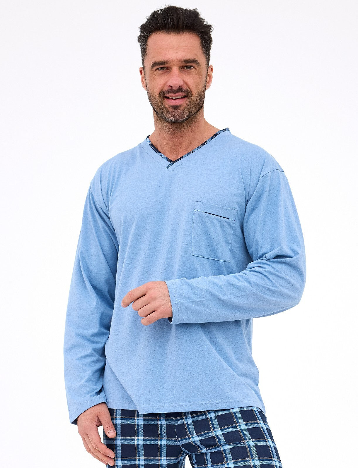Pigiama uomo scollo a v con pantaloni a quadri - richard