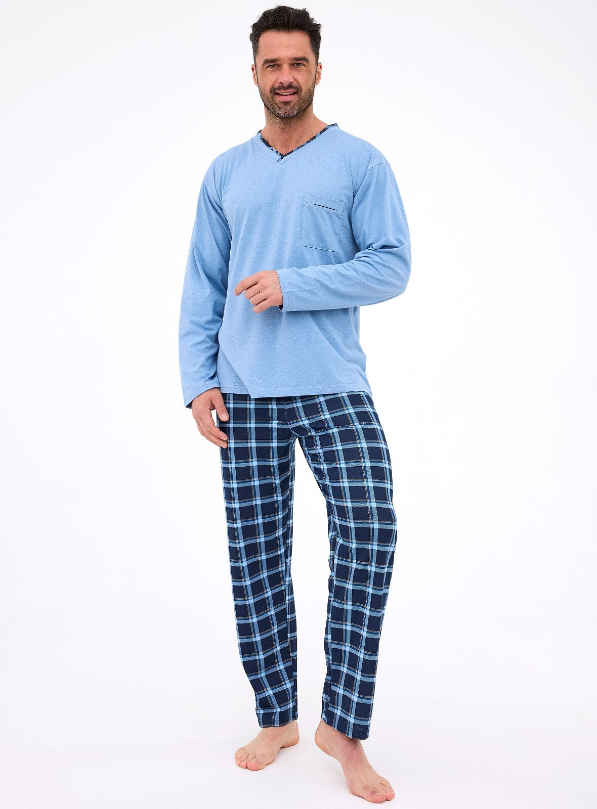 Pigiama uomo scollo a v con pantaloni a quadri - richard