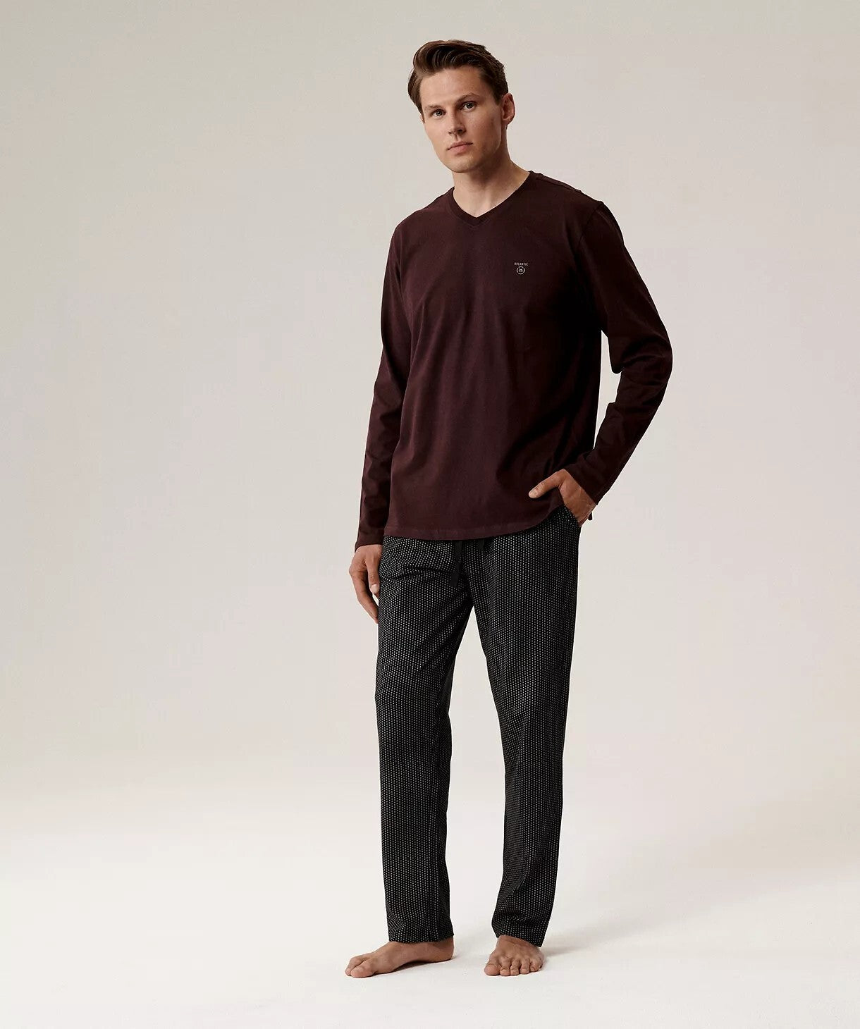 Pigiama uomo scollo a v in cotone effetto pesca - nmp-389