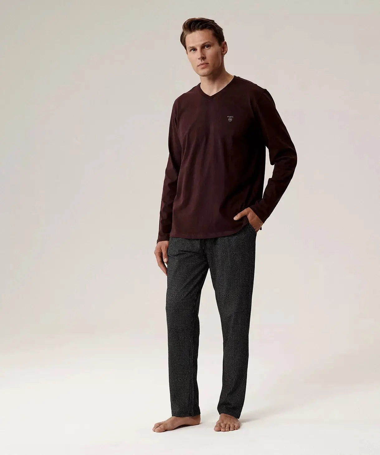 Pigiama uomo scollo a v in cotone effetto pesca - nmp-389