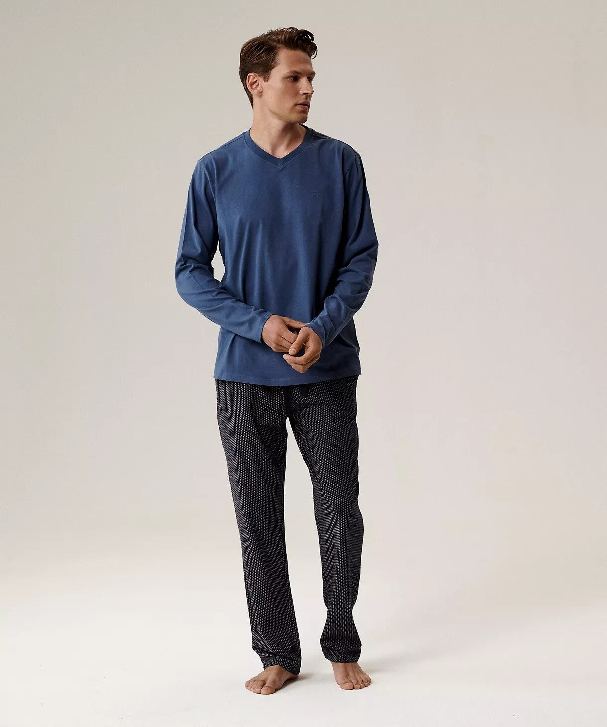 Pigiama uomo scollo a v in cotone effetto pesca - nmp-389