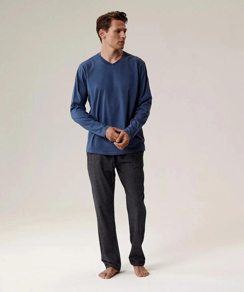 Pigiama uomo scollo a v in cotone effetto pesca - nmp-389