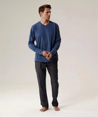 Pigiama uomo scollo a v in cotone effetto pesca - nmp-389