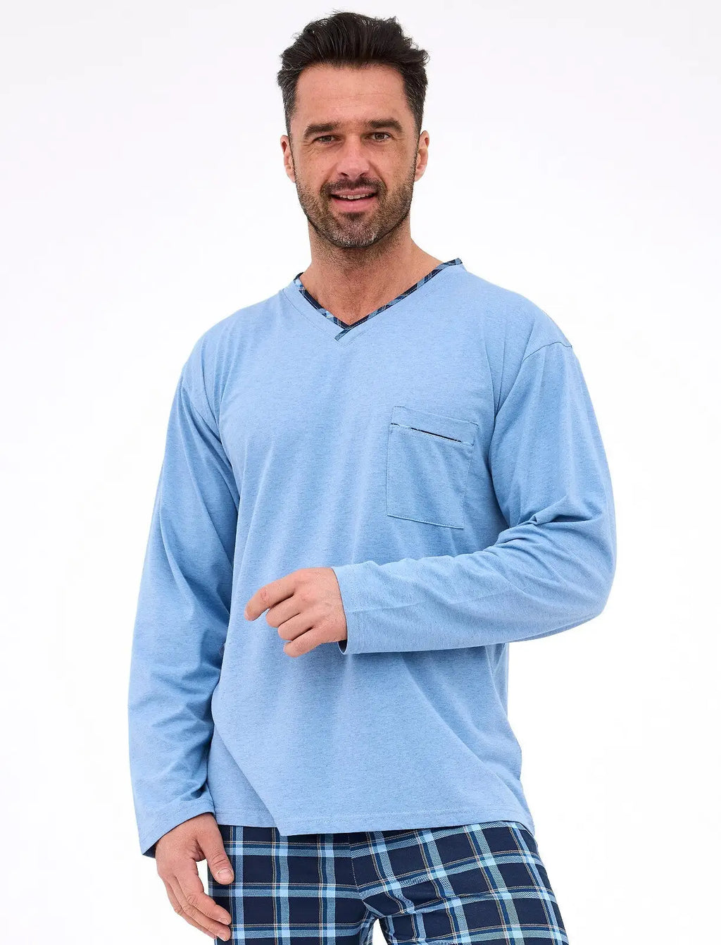 Pigiama uomo scollo a v con pantaloni quadri - richard