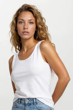 Camiseta básica de tirantes para mujer 100 % algodón con ribete de satén - CLARISSA