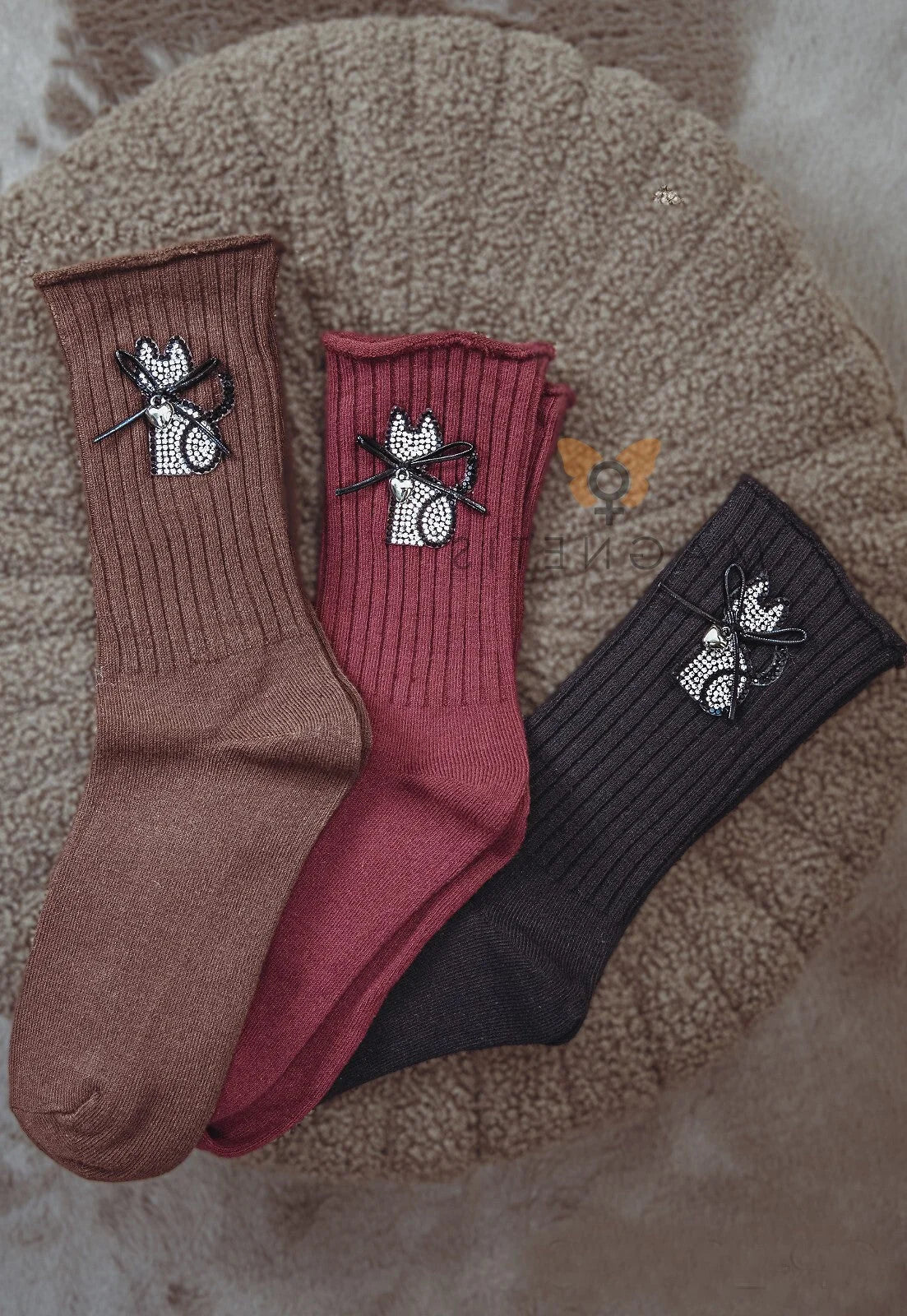 Qr-260529 - calze da donna in cotone con risvolto