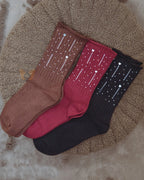 Qr-260530 - calze da donna in cotone a costine con strass
