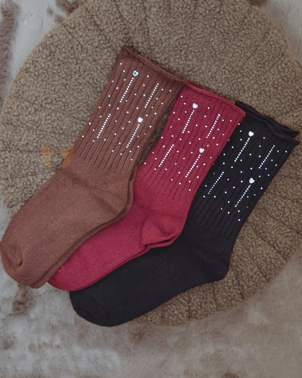 Qr-260530 - calze da donna in cotone a costine con strass