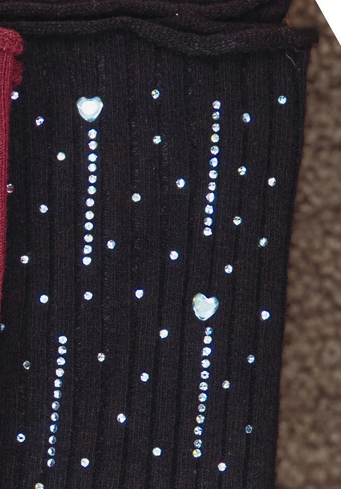 Qr-260530 - calze da donna in cotone a costine con strass