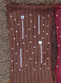 Qr-260530 - calze da donna in cotone a costine con strass