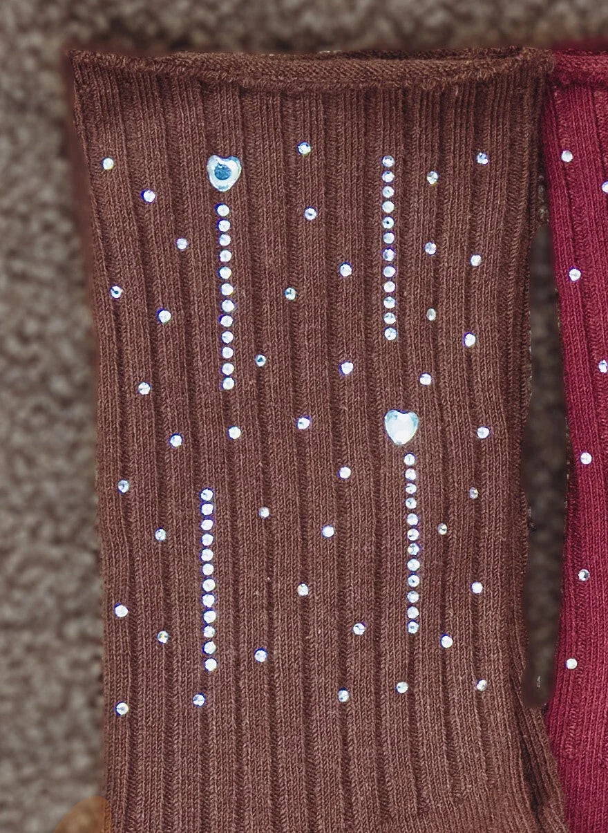 Qr-260530 - calze da donna in cotone a costine con strass