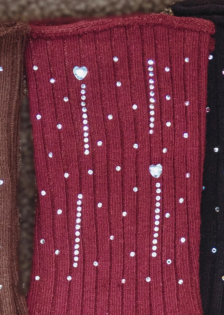 Qr-260530 - calze da donna in cotone a costine con strass