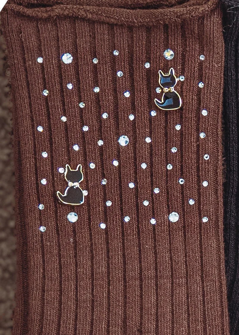 Qr-260538 - calze da donna in cotone con strass e motivo