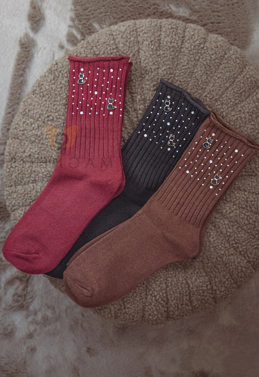 Qr-260538 - calze da donna in cotone con strass e motivo