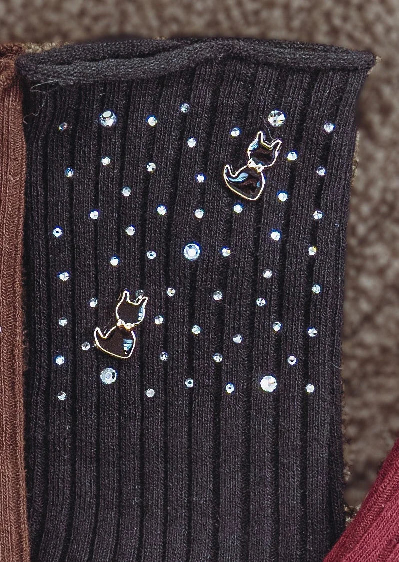 Qr-260538 - calze da donna in cotone con strass e motivo