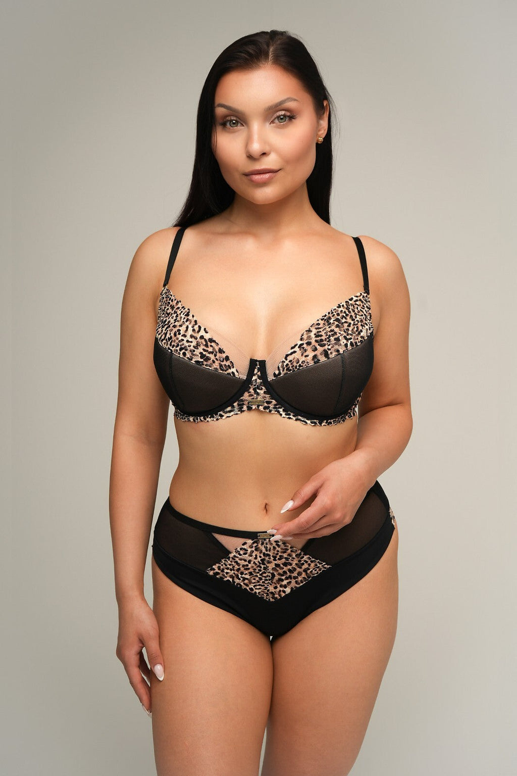 Reggiseno push-up con ferretto – stampa animalier - black