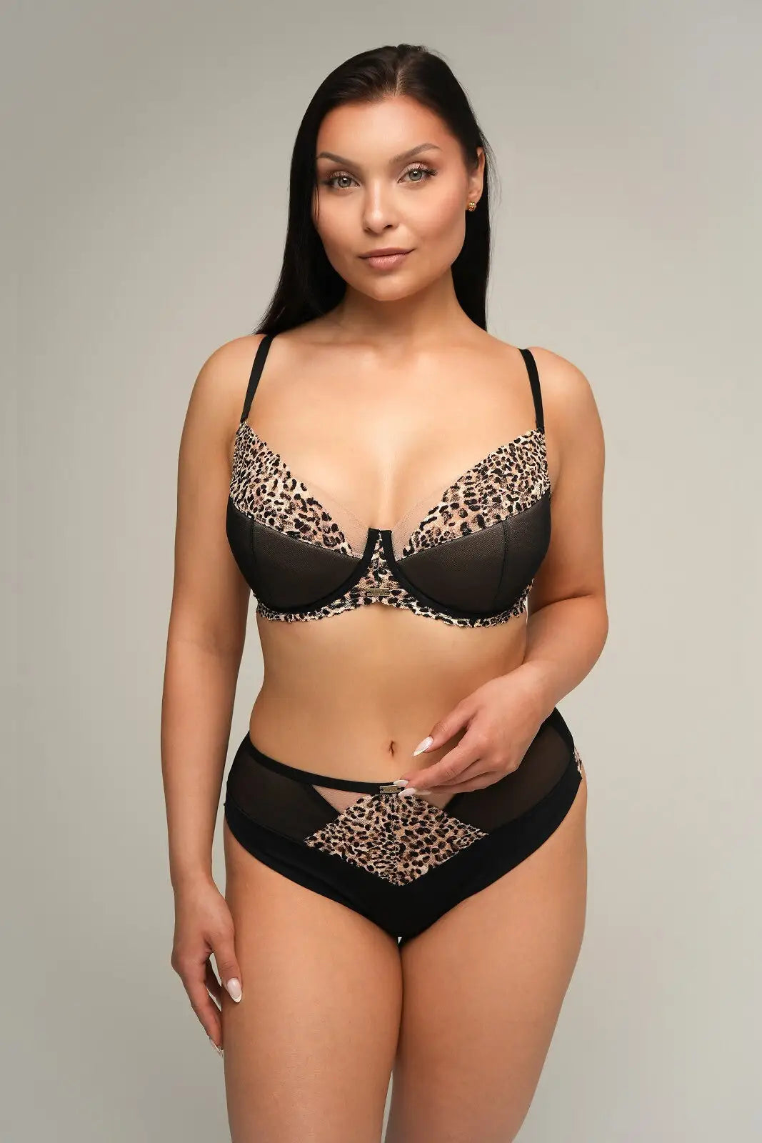 Reggiseno push-up con ferretto – stampa animalier - black