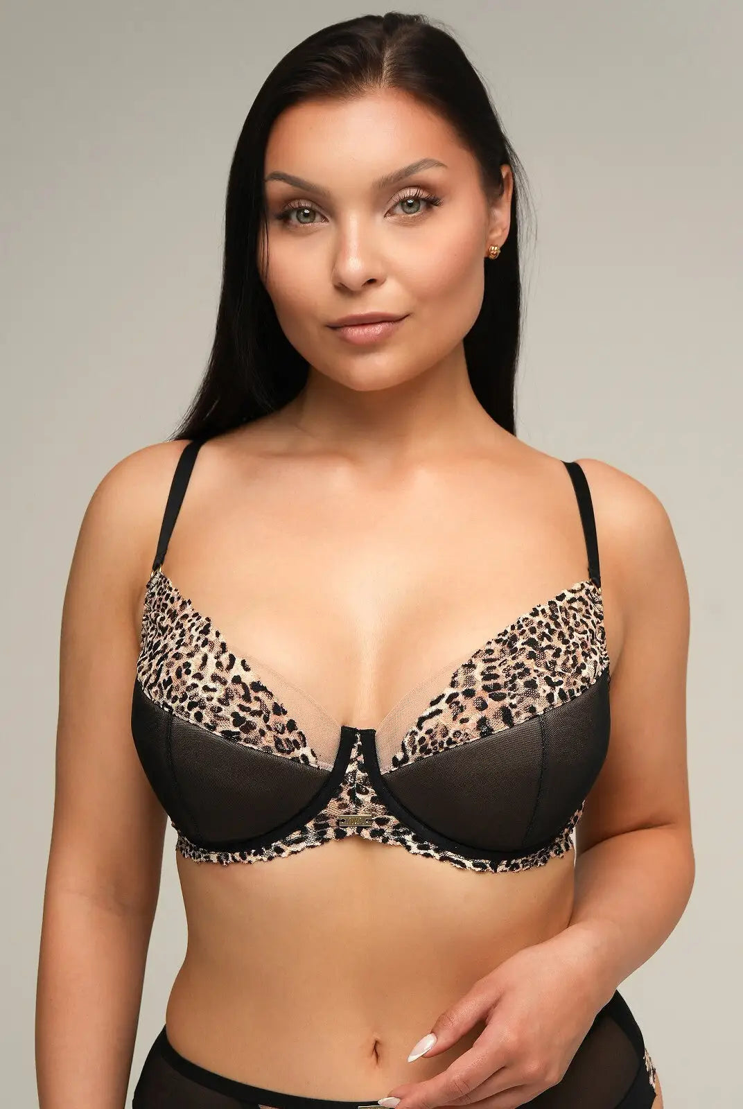 Reggiseno push-up con ferretto – stampa animalier - black