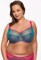 Reggiseno soft con ferretto in tulle turchese e ricamo