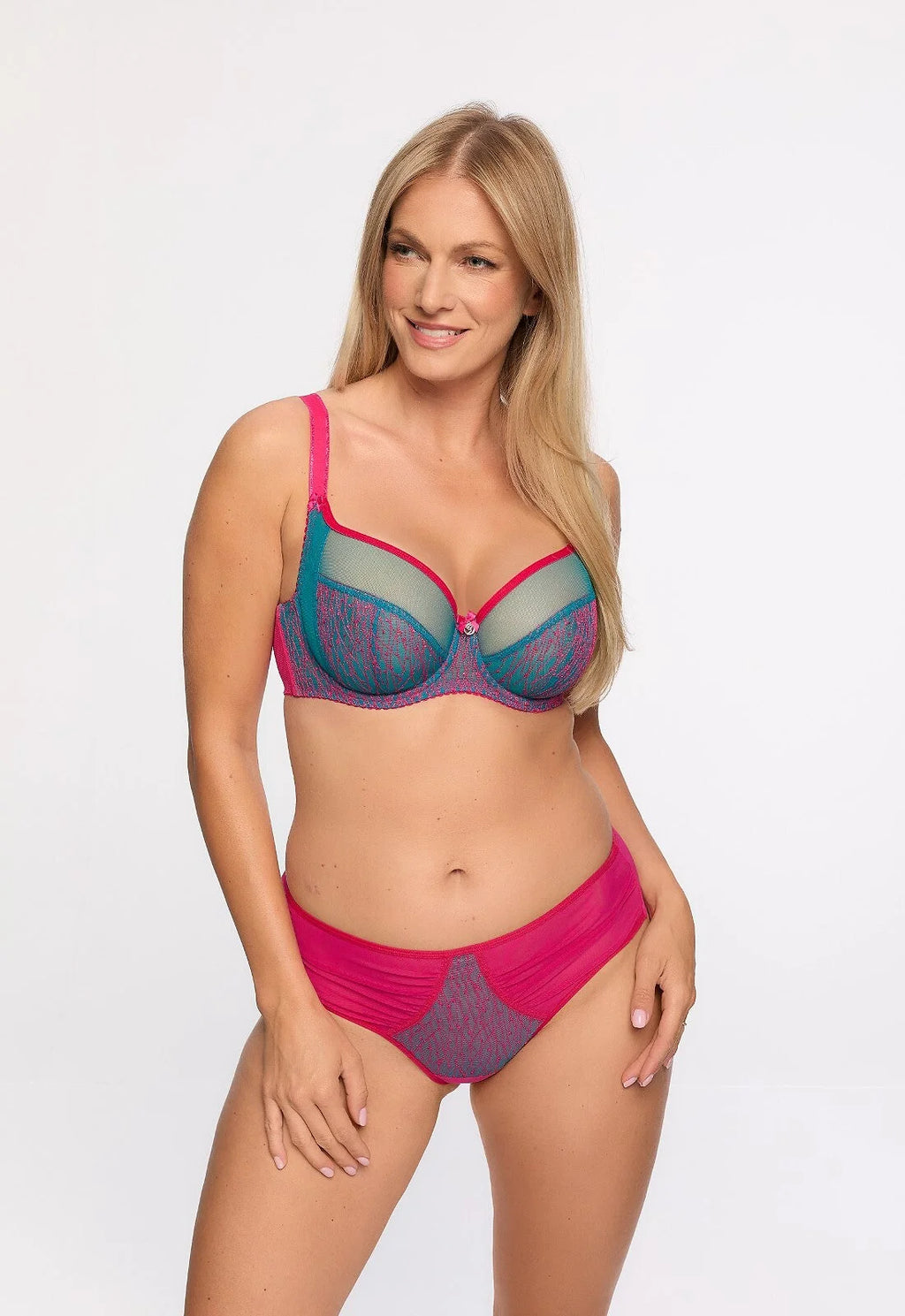 Reggiseno soft con ferretto in tulle turchese e ricamo