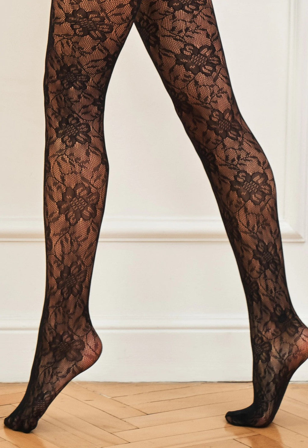 Rosa stile | collant traforati a fantasia floreale (punta