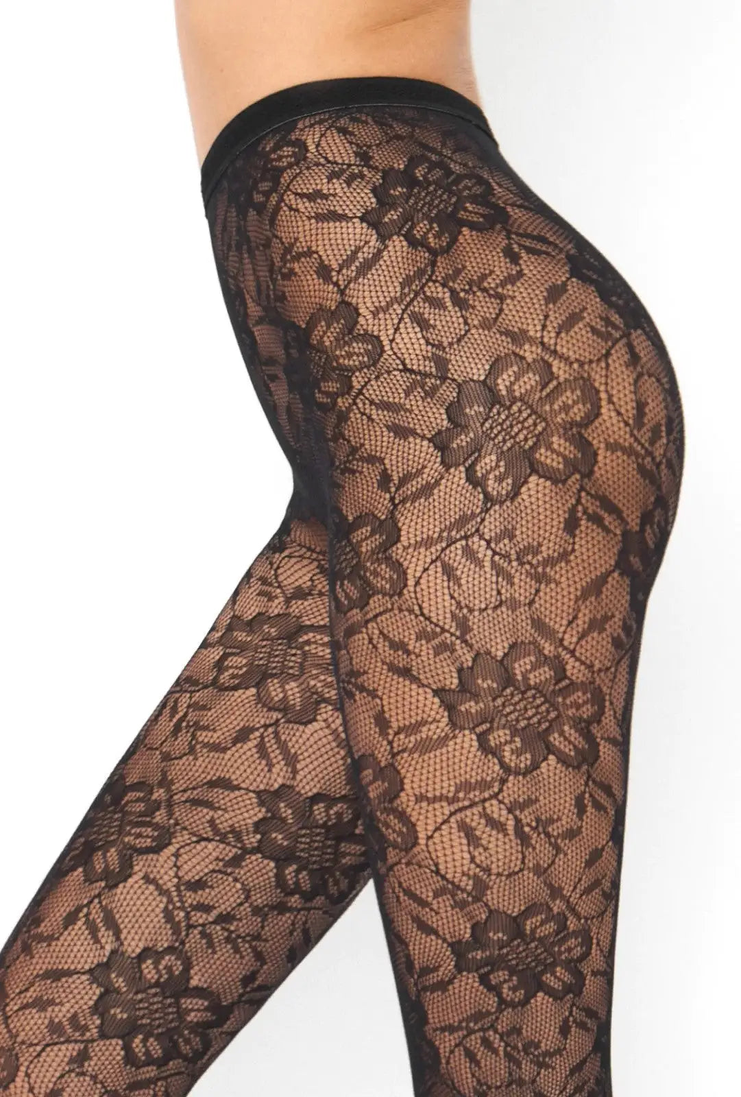 Rosa stile | collant traforati a fantasia floreale (punta