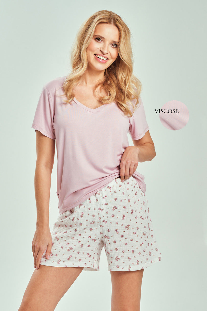 Felicia | Pigiama Estivo Donna – T-shirt in Viscosa e Pantaloncini in Cotone a Fiori - Lullaby Lingerie