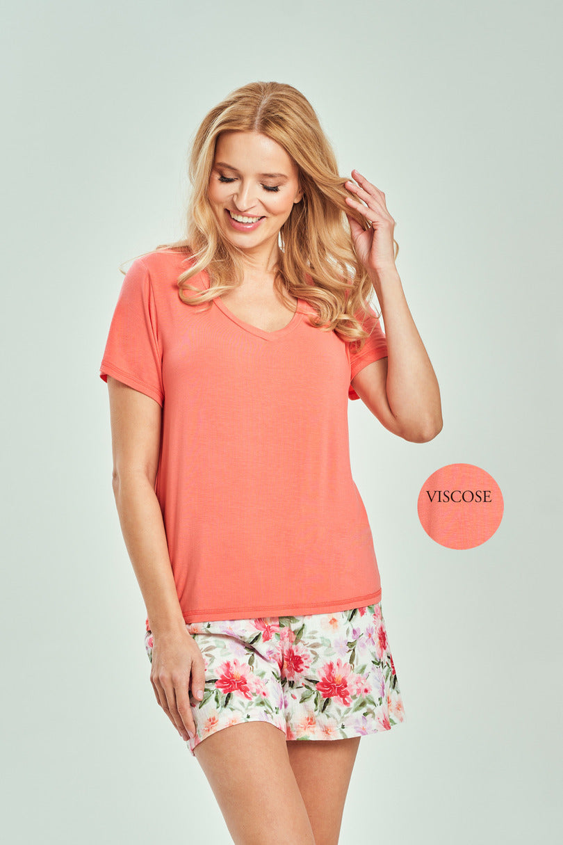 Felicia | Pigiama Estivo Donna – T-shirt in Viscosa e Pantaloncini in Cotone a Fiori - Lullaby Lingerie