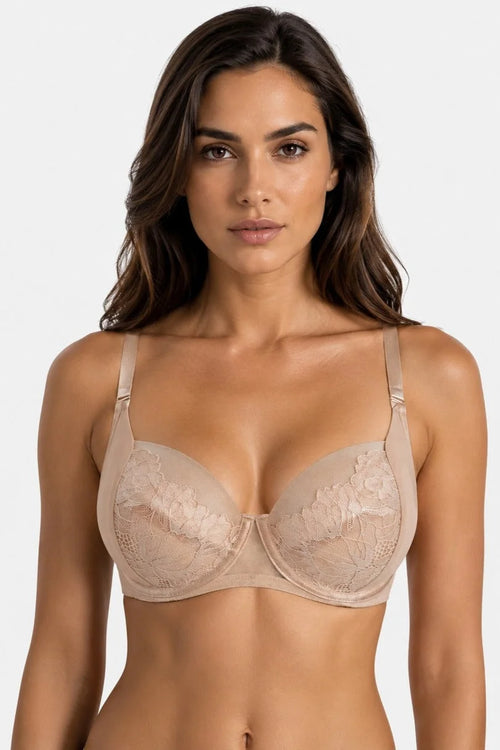 (selena) reggiseno soft da donna in pizzo nude con sostegno