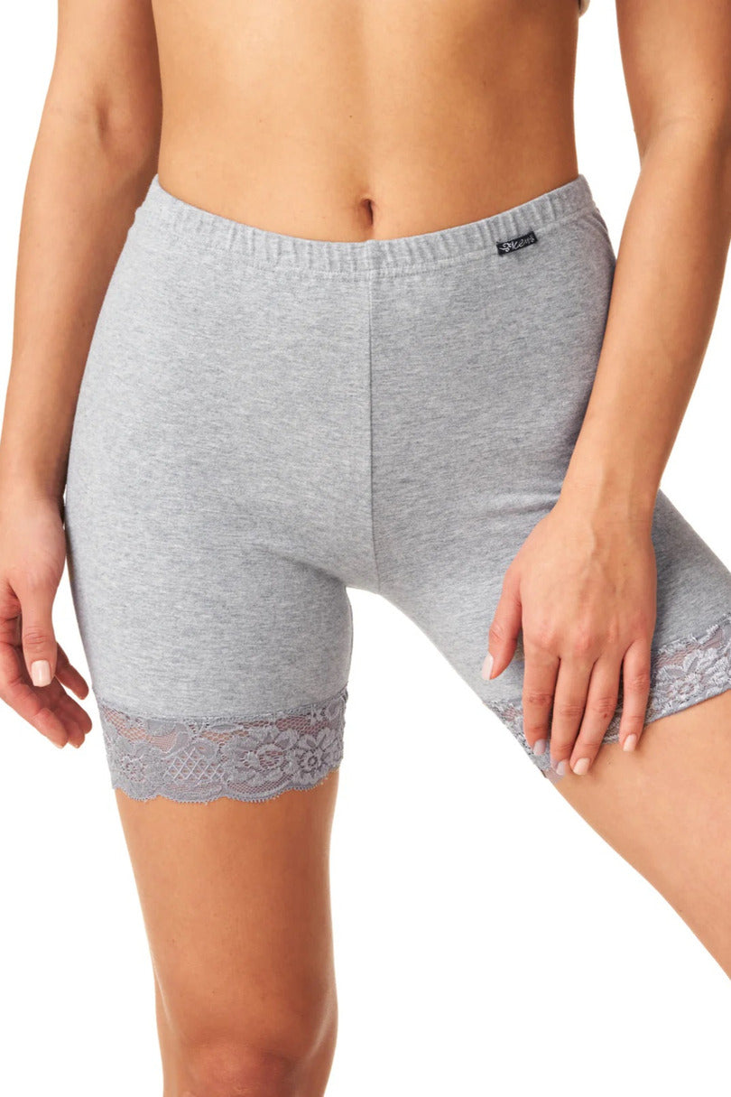 Shorts donna termici in cotone felpato con dettaglio pizzo