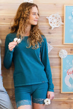 Shorts donna termici in cotone felpato con dettaglio pizzo