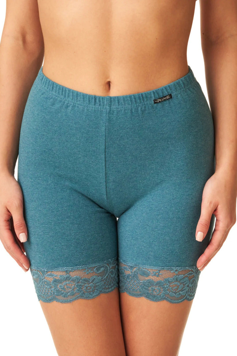 Shorts donna termici in cotone felpato con dettaglio pizzo