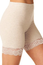 Shorts donna termici in cotone felpato con dettaglio pizzo