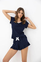 Skye - pigiama corto da donna in cotone a pois con dettagli
