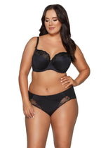 Slip brasiliano donna in microfibra e pizzo - azalea - nero