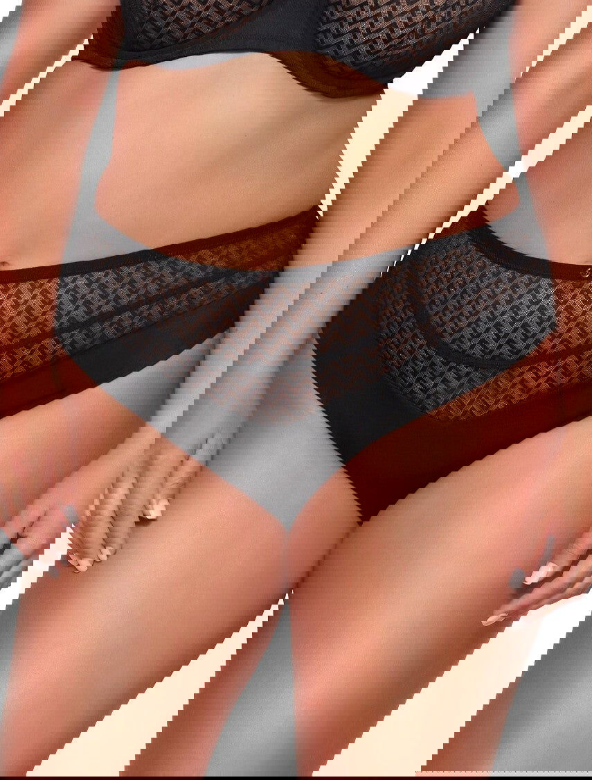 Slip brasiliano motivo geometrico vita alta grace nero 2102