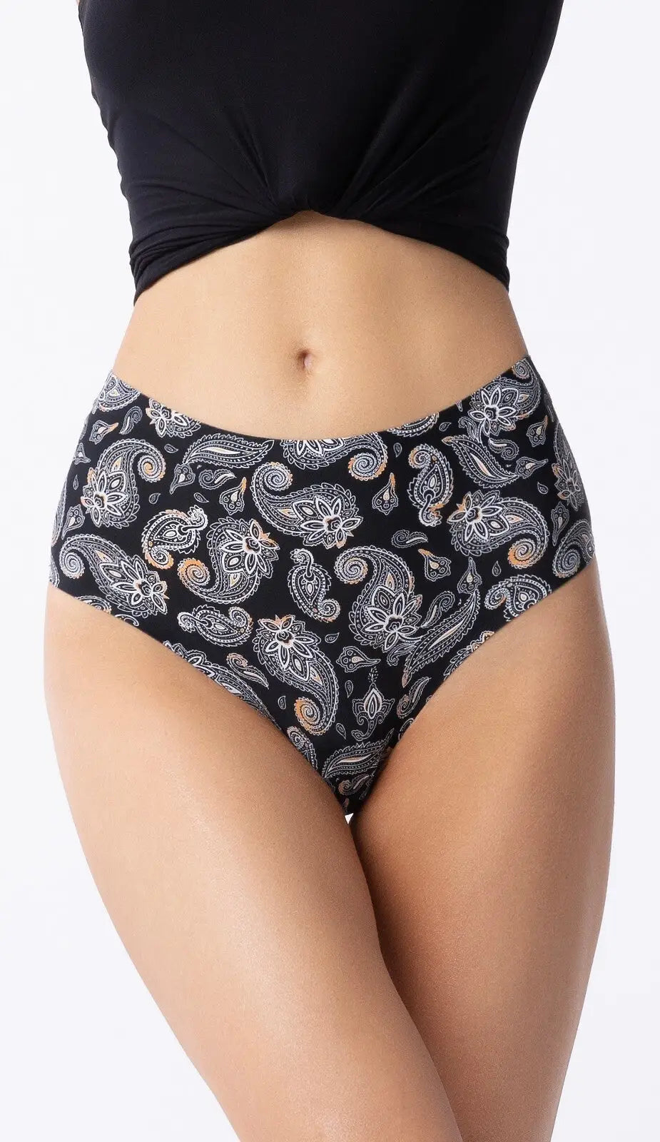 Slip brasiliano a vita alta senza cuciture - simple paisley