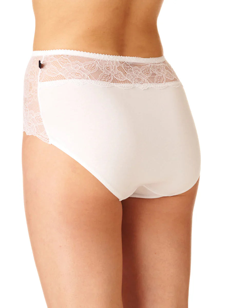 Slip donna a vita alta in cotone con inserti in pizzo