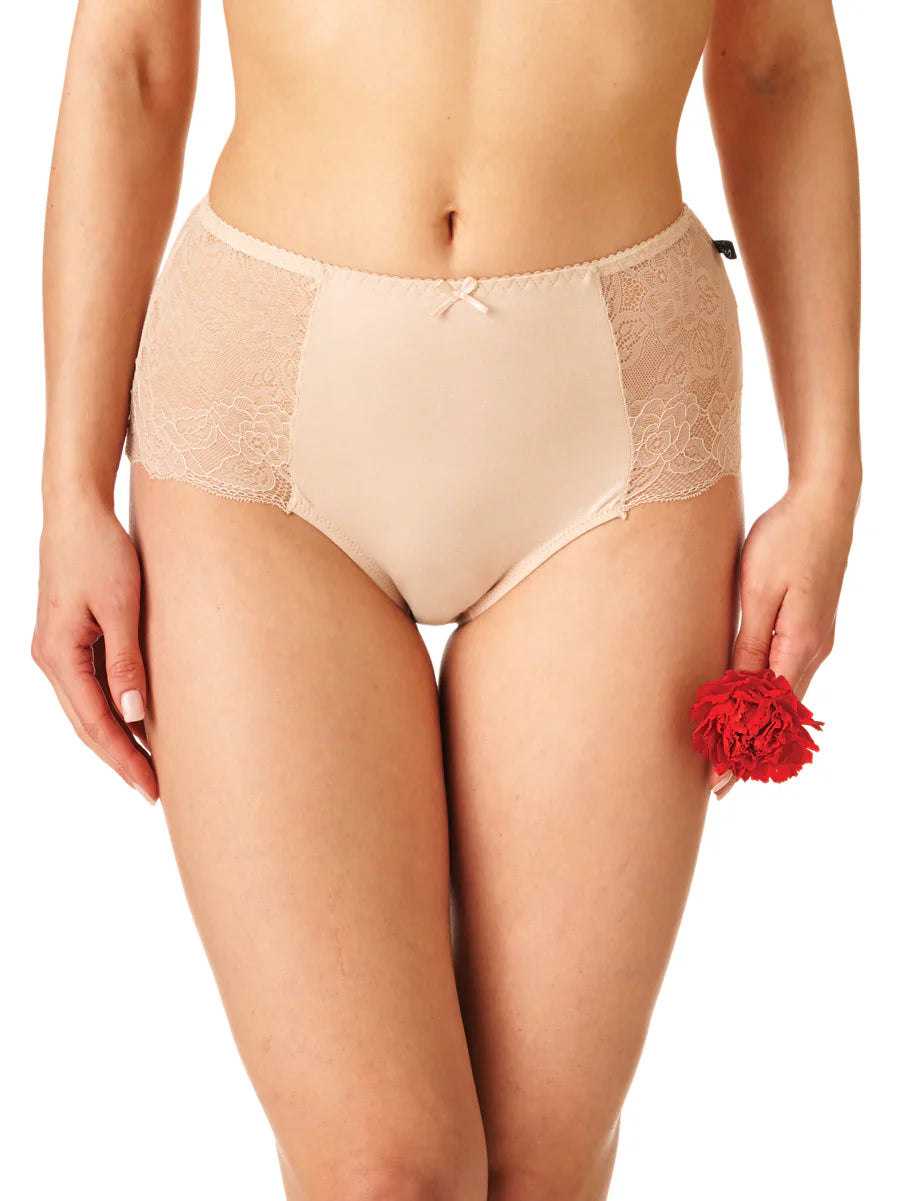 Slip donna a vita alta in cotone con inserti in pizzo pack