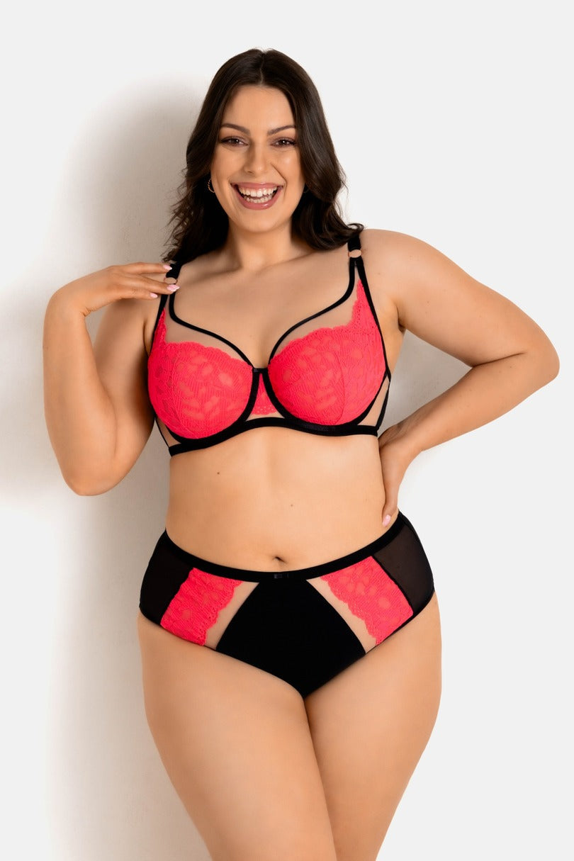Slip donna con pizzo neon e tulle beige funny
