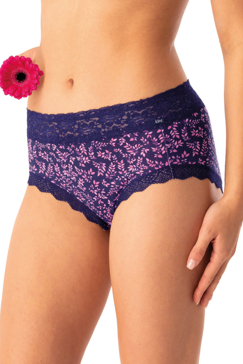 Slip donna in cotone fantasia con bordo in pizzo pack da 2